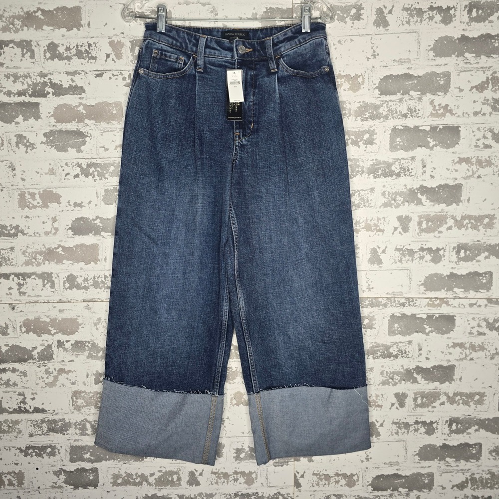 Banana Republic Wide Leg Crop Jeans Dark Wash Cuffed High Rise NEW Size 2